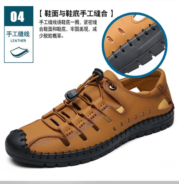 Dép sandal nam quai ngang da bò thật đế mềm thoáng khí kiểu lỗ rỗng — Màu Kaki, Màu nâu vàng, Màu đen chi tiết 9