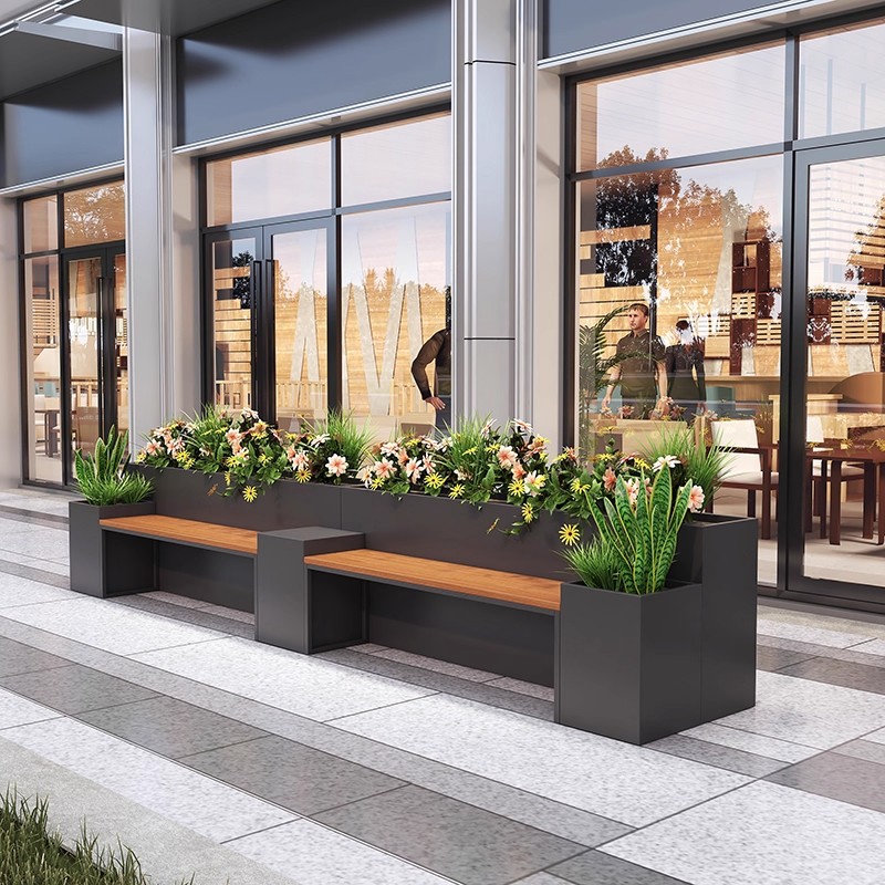 Outdoor Wrought Iron Flower Box Planting Box Sales Office Commercial Municipal Plastic Wood Stool Combination Greening Courtyard Square Seats