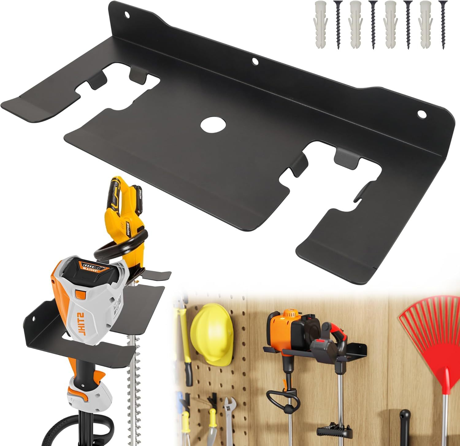 Ulibermagnet Garage Weed Trimmer Rack, Wall-Mounted 2-Slot Practical Storage Rack, Suitable for Garden Tools