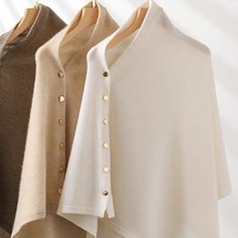 秋冬大披肩女棉羊绒斗篷冬季保暖围脖披风两用针织围巾外搭女披肩