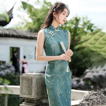 新中式旗袍2024春夏女网纱双层无袖小清新改良旗袍150矮小个子