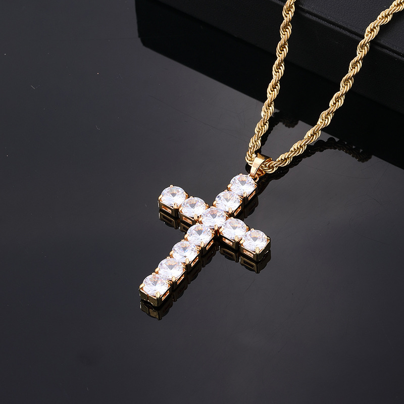 Hip-Hop Cross 304 Stainless Steel Copper Plating Inlay Zircon Men's Pendant Necklace display picture 6