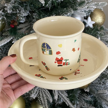 圣诞限定！可爱奶油涂鸦圣诞陶瓷杯甜品盘套装马克杯圣诞装饰礼物