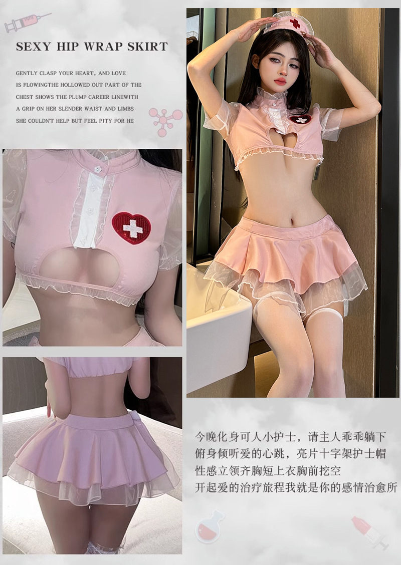 Nurse Roleplay Costume Set with Headpiece, Top, Mini Skirt and Thong — detail image 3