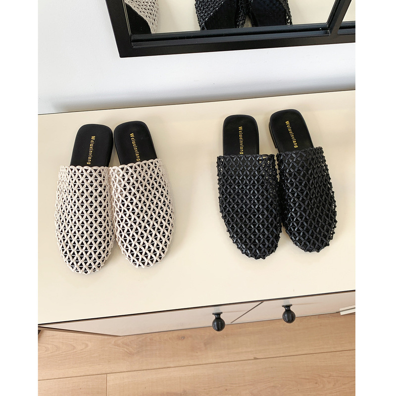 Weiwei Lady 2976-2 Hollow Woven Closed-Toe Slippers for Women, Summer Breathable Flat Lazy Mules for Outdoor Wear Weiwei Lady 2976-2 Hollow Woven Closed-Toe Slippers for Women, Summer Breathable Flat Lazy Mules for Outdoor Wear