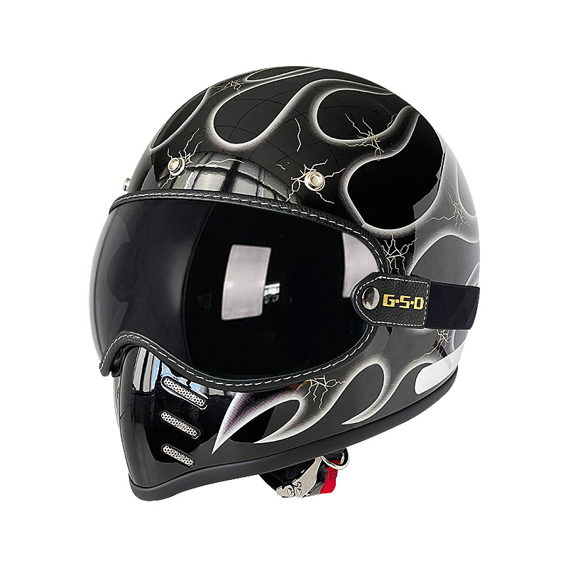 Motosiklet kaskı (dəbilqə) – Motuoche Helmet Full Face - black-with-silver-flames-dark-tea-visor-m55-56