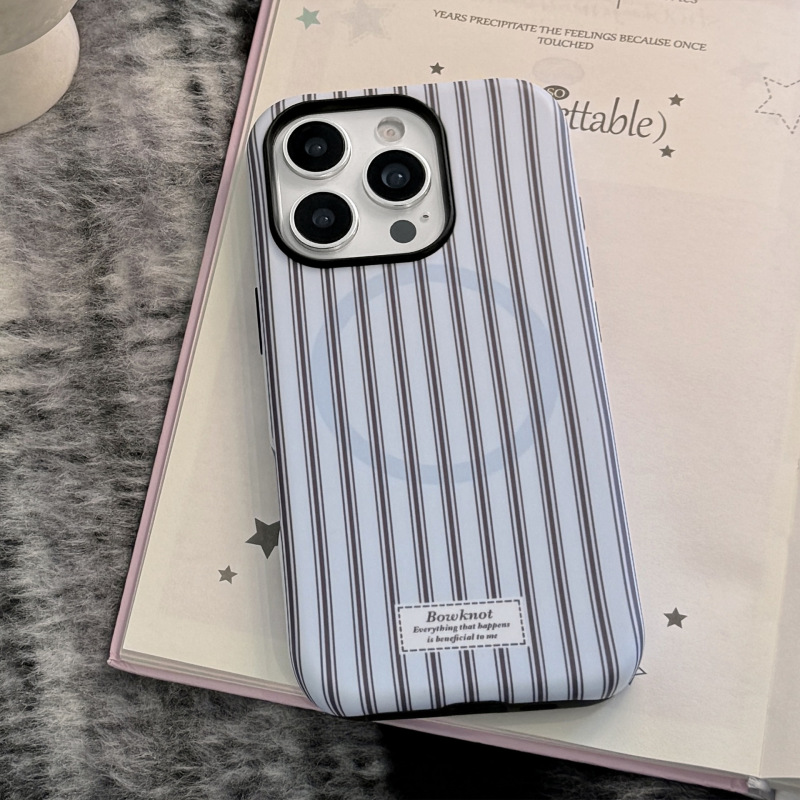 蓝黑条纹iPhone16promax苹果15手机壳17适用13蝴蝶结磁吸支架11韩|undefined