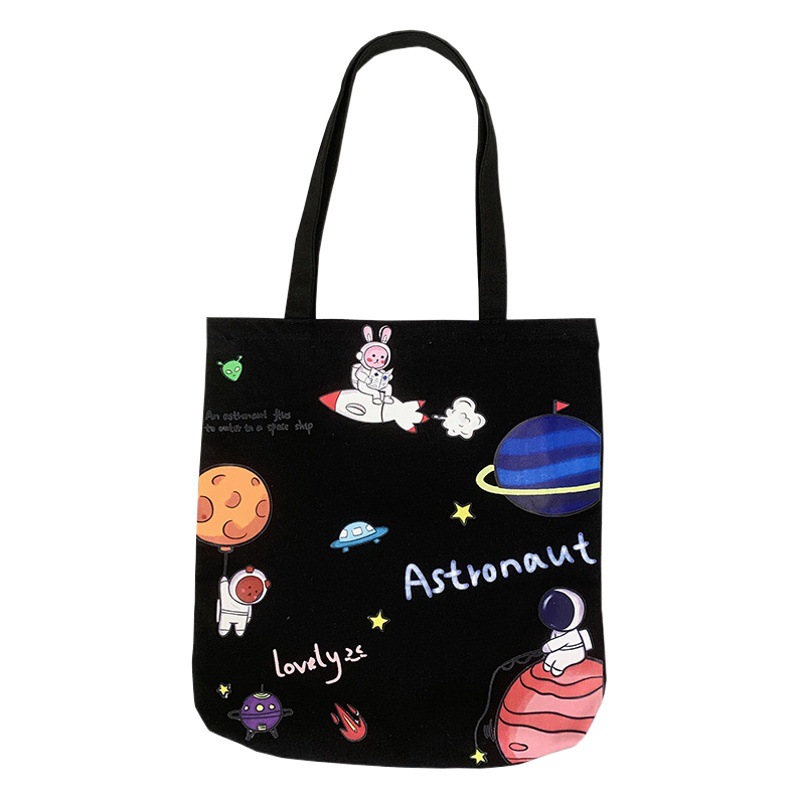 Bolsa de lona de las mujeres de un solo hombro ins estilo coreano japonés nórdico rey de dibujos animados regalo estudiante universitario portátil tutorial bolsa de moda