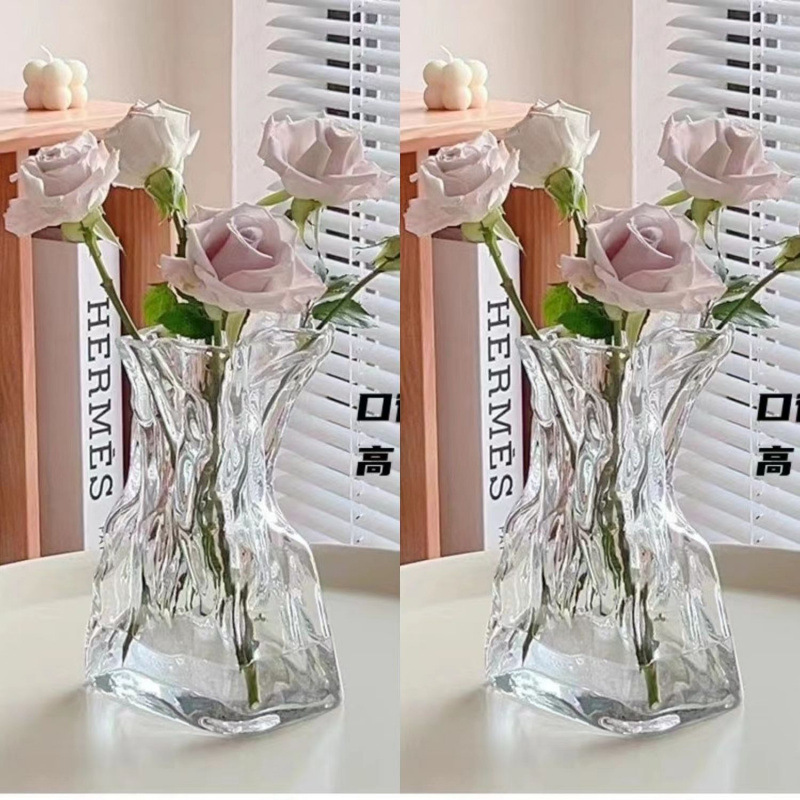 高级感简约创意不规则花瓶透明玻璃客厅桌面插花水养ins装饰摆件|undefined