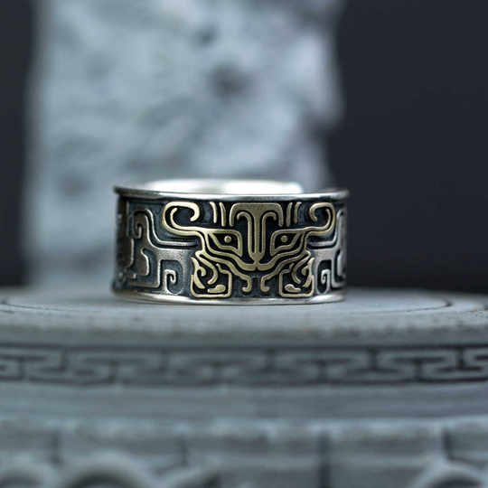 Men's domineering fashion open ring retro personality index finger Chinese style auspicious beast ring in stock wholesale