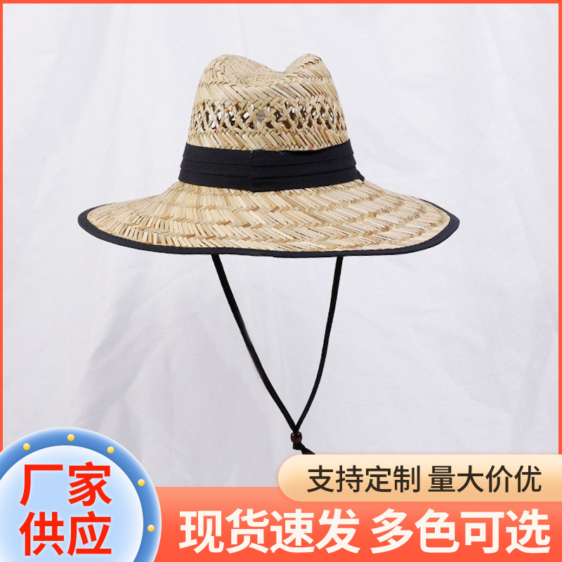 Sombrero de paja estilo jazz con diseño hueco, ideal para pesca y actividades al aire libre.
