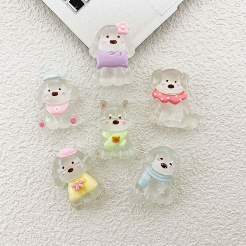 만화 귀여운 투명 동물 강아지 수지 액세서리 diy 구멍 신발 휴대 전화 케이스 머리핀 머리띠 워터 컵 장식