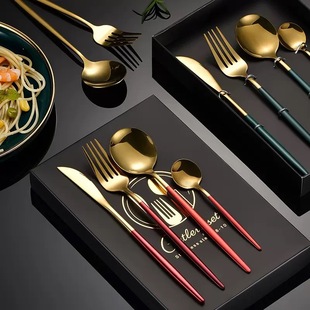 Wholesale 410 Stainless Steel Portuguese Tableware 4-piece Hotel Western Steak Knife and Fork Spoon Tea Spoon Gift Box suit