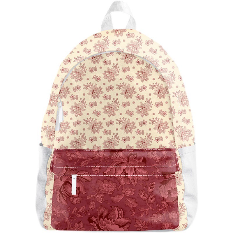 纯棉布料手工diy衣服包包田园碎花印染全棉面料棉布卡其红色花园