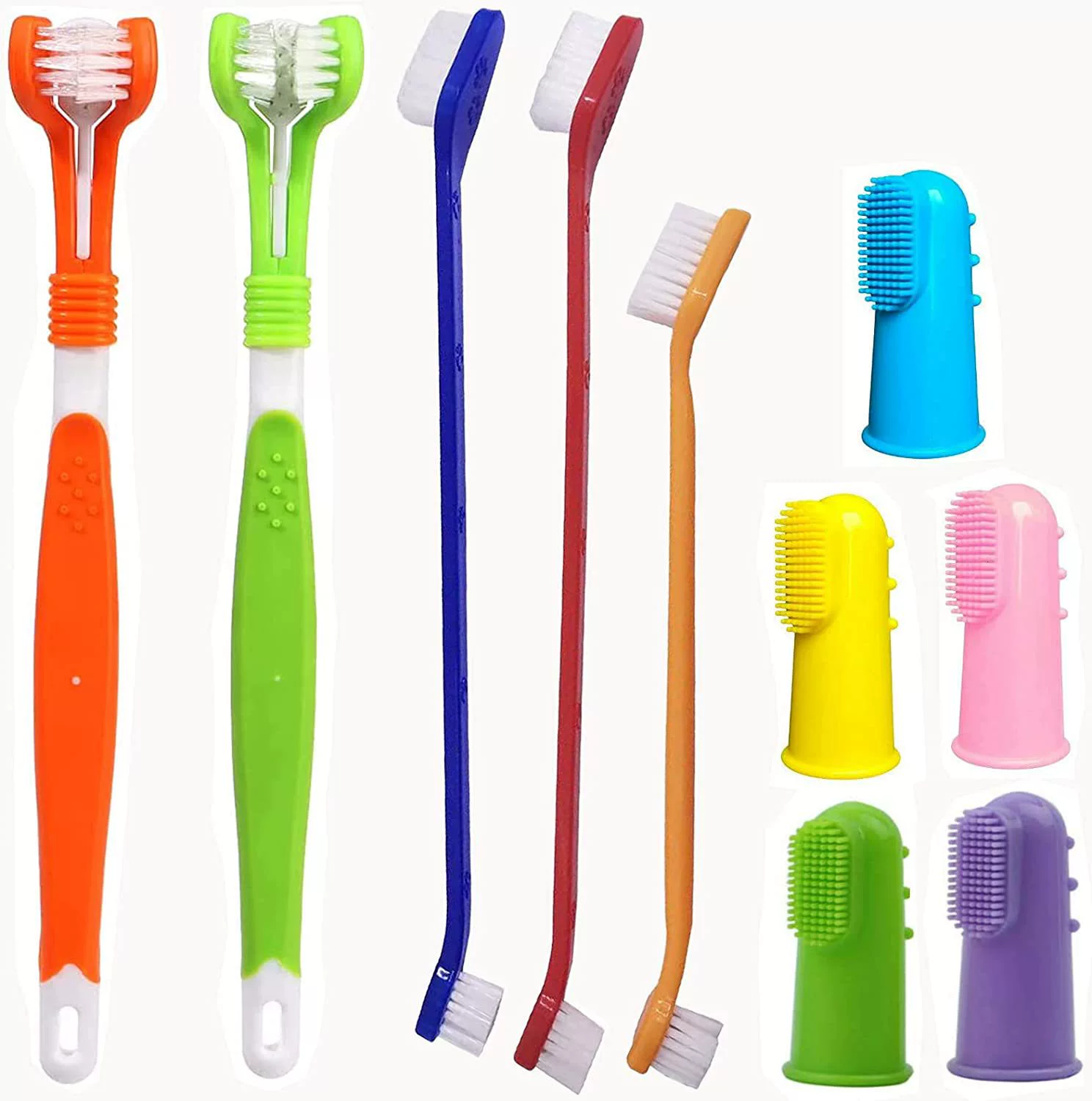 Зубная щетка для домашних животных 7 шт. Костюм для собак Трехсторонняя зубная щетка 360 градусов Кошка для чистки полости рта Силиконовая зубная щетка для домашних животных