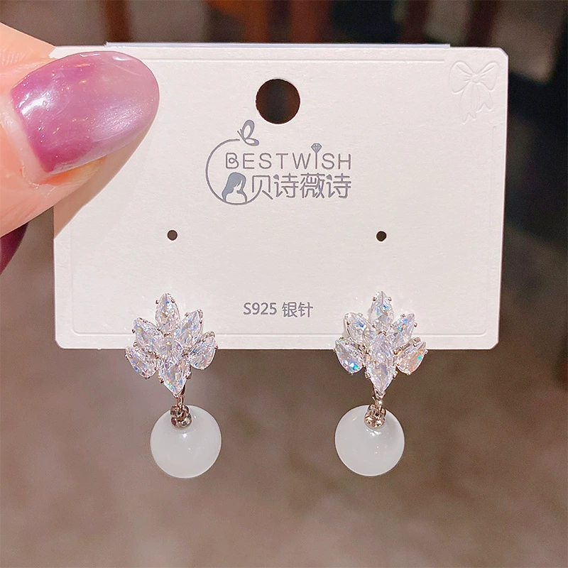 Летняя изысканная серебряная игла, fashionable цирконий, милые серьги, образец серебро 925, глаз кота