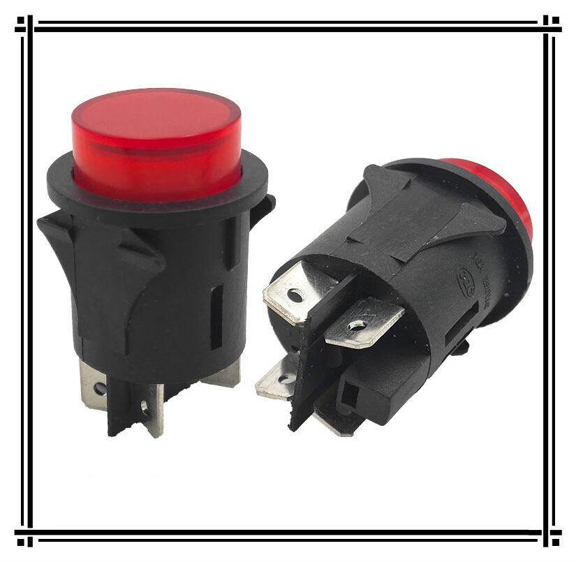 16A带灯按钮开关/圆形自锁按钮开关/咖啡机烤箱电源按钮开关26mm