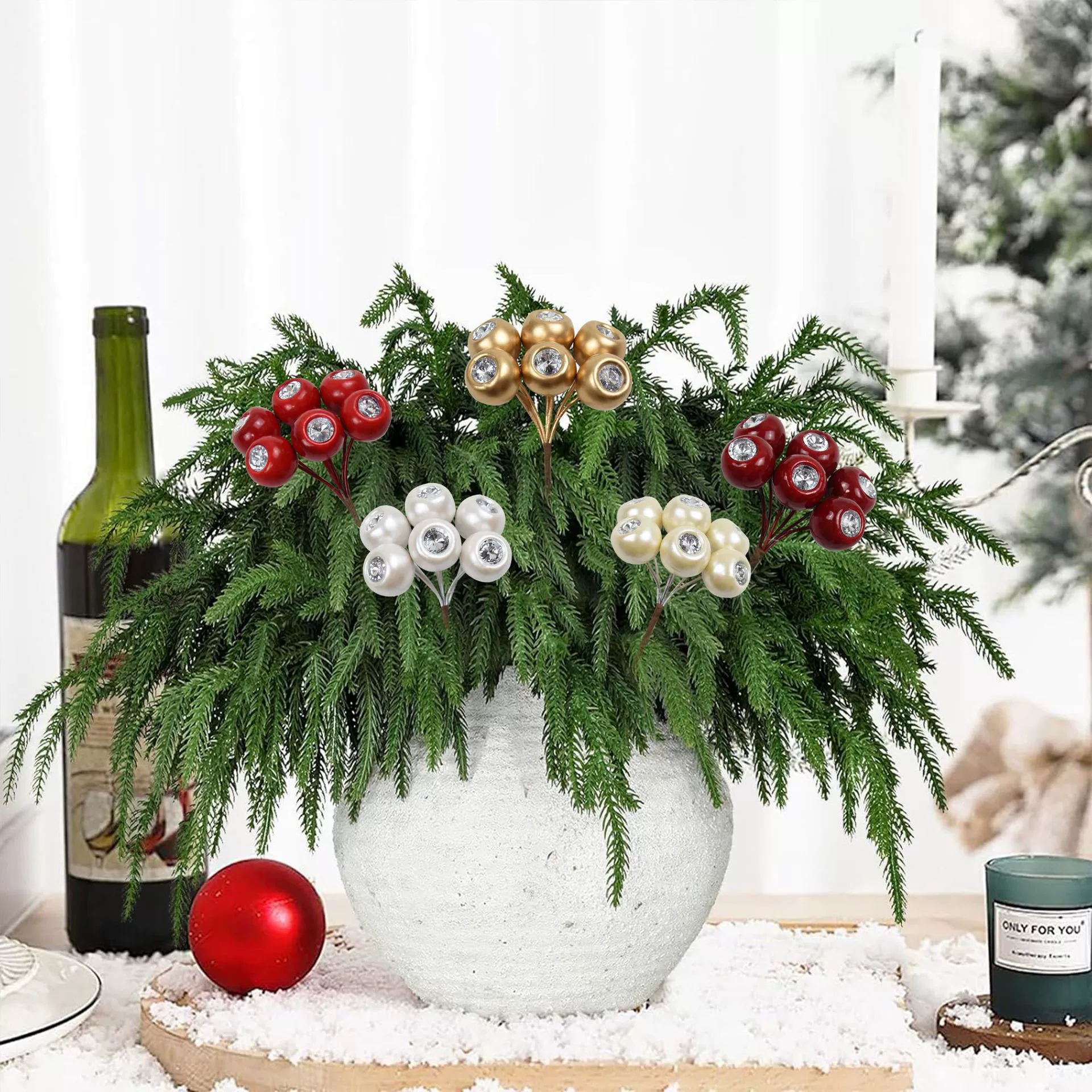 Искусственные красные ягоды для украшения дома к Christmas, оптовое кросс-бордер производство, имитационные бриллианты красные ягоды для рождественского декора