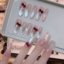 【丝绒KT猫】高品质纯手工穿戴甲裸色高级感手绘猫眼显白美甲贴片