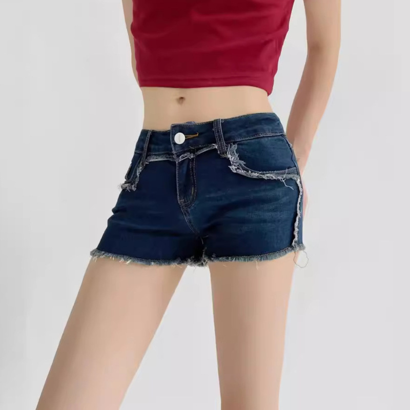 American Style Hot Girl Summer Low Waist Retro Denim Shorts Tight Super Tight Hip Long Legs Super Short Ram Hot Pants for Women