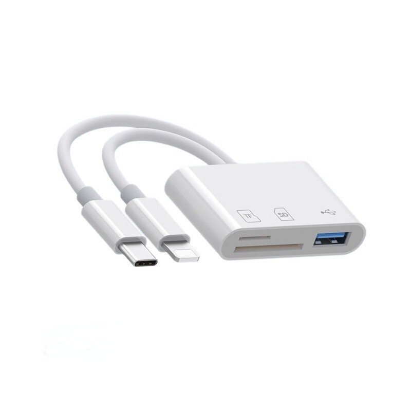 双线三合一读卡器适用苹果Type-C双头TF/SD/USB转换线读卡器跨境|undefined