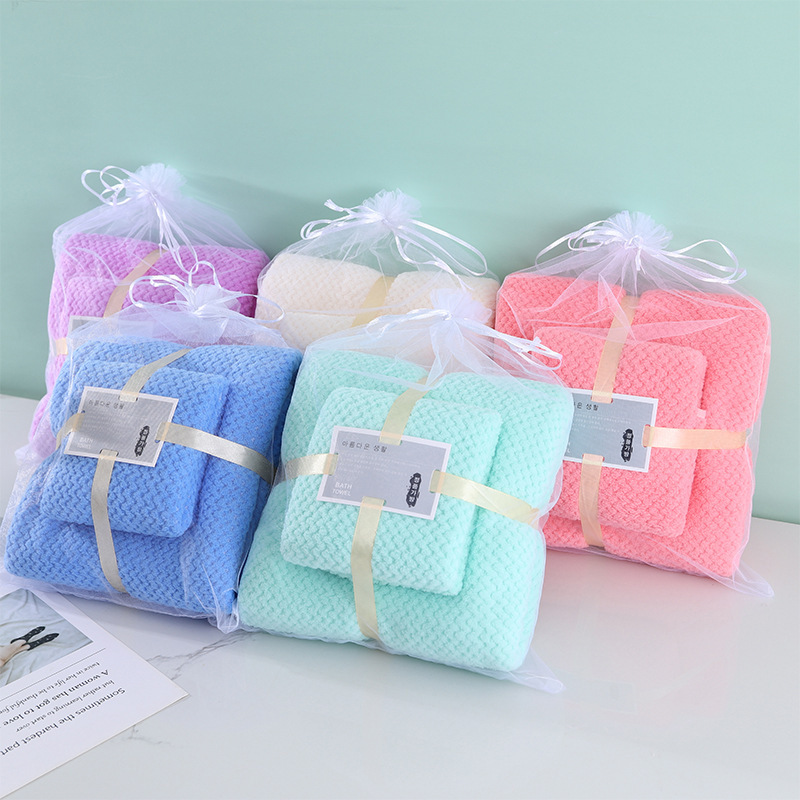 Coral velvet towel bath towel suit pineapple grid household soft absorbent edge wrapping gift towel face towel wholesale Coral velvet towel bath towel suit pineapple grid household soft absorbent edge wrapping gift towel face towel wholesale