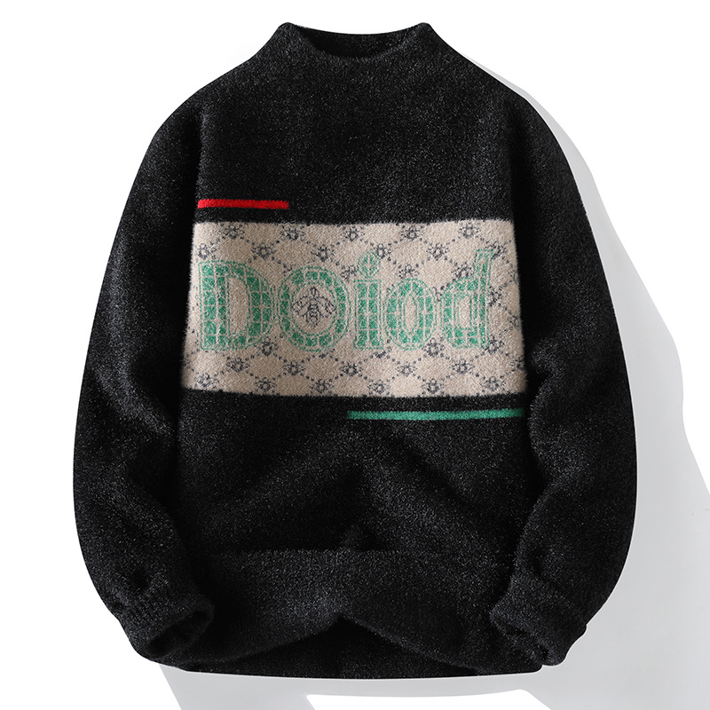 Fleece Verdickter Nerz Samt Trendige Marke Hochwertige Pullover Herren Casual Pullover Pullover Rundhals Brief Drucken Pullover Trendy Top_voghion.com
