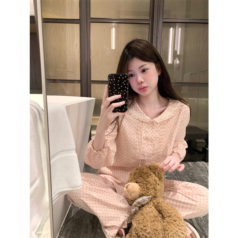 2025 spring new gentle sweet floral navy collar soft waxy fresh home clothes pajamas suit women 2025 spring new gentle sweet floral navy collar soft waxy fresh home clothes pajamas suit women