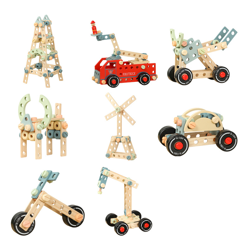 Variedad de madera combinación de tuerca de bricolaje creativo de los niños de la torsión de tornillo de inteligencia de juguete bloques de construcción pieza de montaje y desmontaje juego