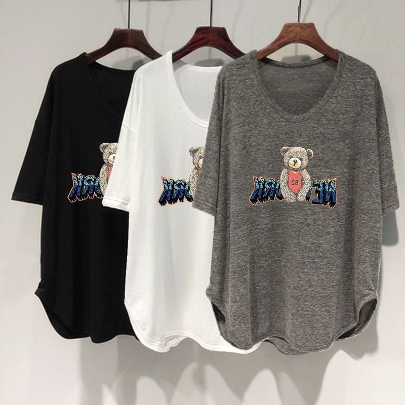 ファットmm 150kg ゆったり大きいサイズ ミドル丈 UVカラー 半袖 Tシャツ レディース 夏新作 韓国版 痩身お腹カバートップ|undefined