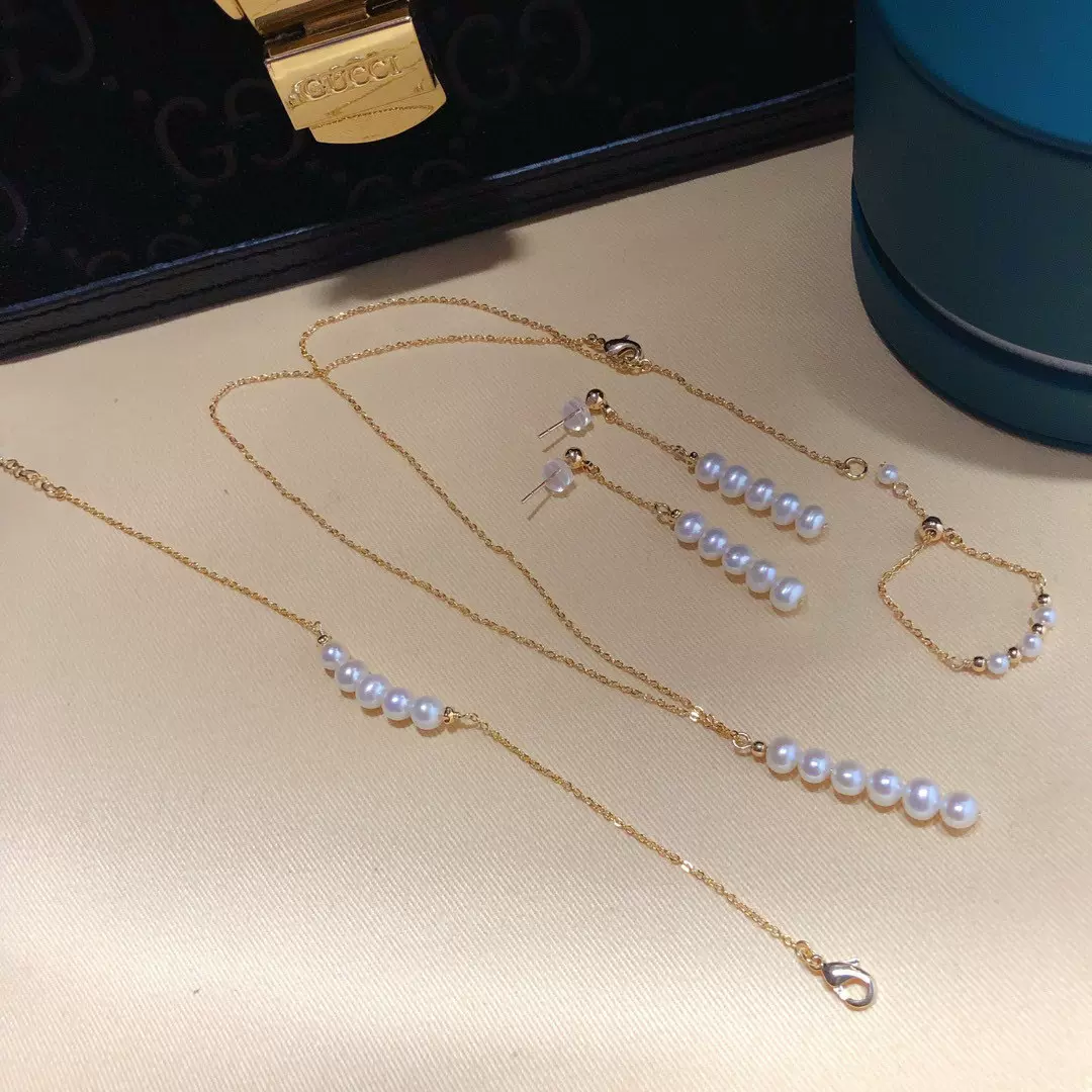 大V天然珍珠项链2025新款14k包金轻奢小众高级感简约百搭项链套装