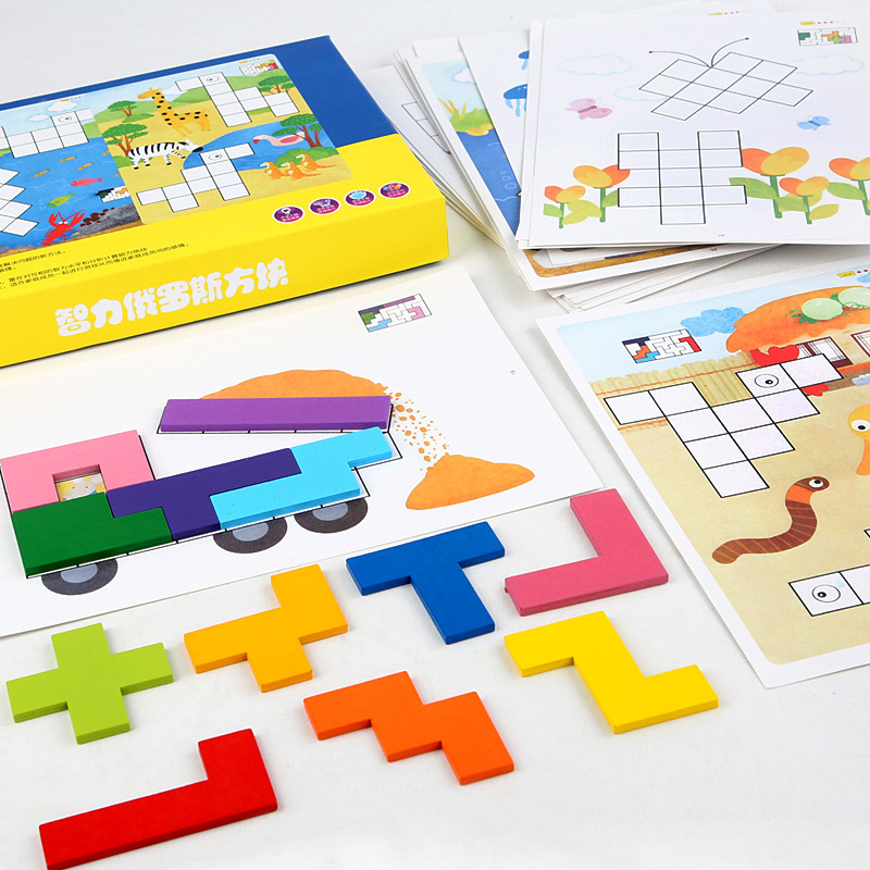 Desarrollo de la inteligencia de los niños movimiento rompecabezas madera enseñanza ayudas pensamiento mental juguetes niños y niñas bebé Tetris