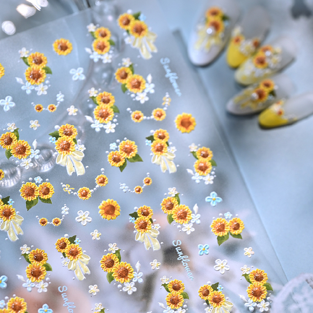 Sunflower Embossed Nail Stickers, Popular Korean Retro Nail Stickers, Sunflower Stationery Stickers, Nail Decoration
