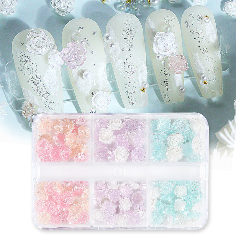 6 Boxed Pearlescent Camellia Nail Jewelry Wholesale Three-dimensional Rose Resin Flat Bottom Nail Decoration Material 6 Boxed Pearlescent Camellia Nail Jewelry Wholesale Three-dimensional Rose Resin Flat Bottom Nail Decoration Material