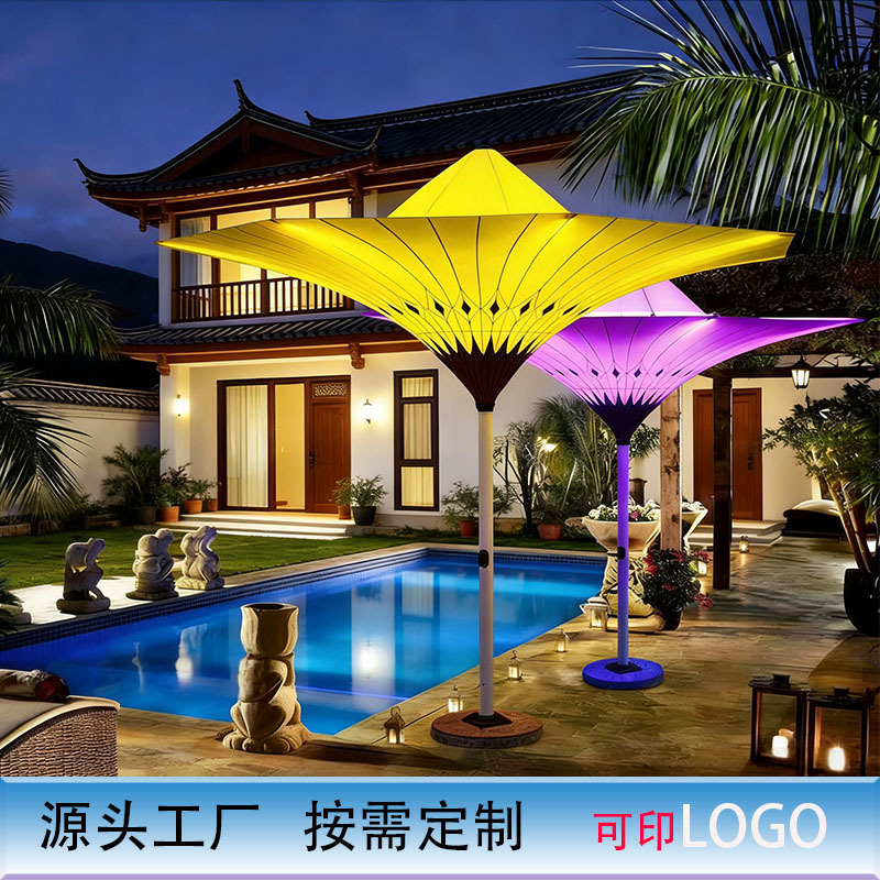 New Type of Outdoor Sunshade Umbrella with Electric Lighting, 4m Extra-Large Landscape Umbrellas for Hotel and Pool Landscaping, Customizable