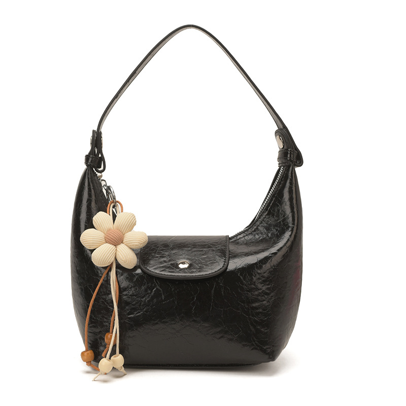 Luxury Oil Wax Leather Underarm Bag For Women - New Fashion Crescent Shoulder & Crossbody Bag - Thumbnail 5