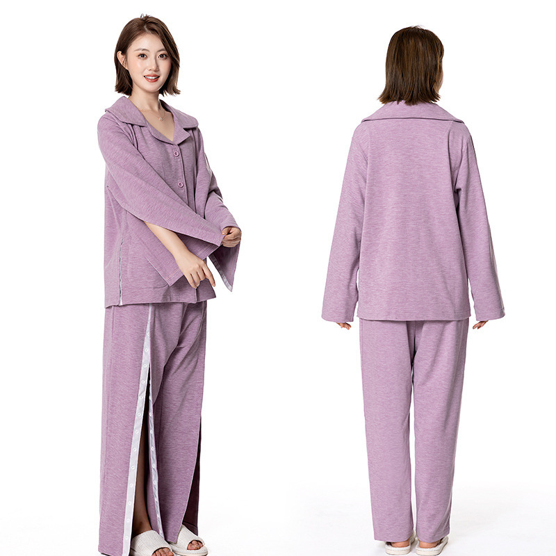 春秋加厚病号服易穿脱护理服腋下全开德绒睡衣子母扣按扣医护服装|undefined