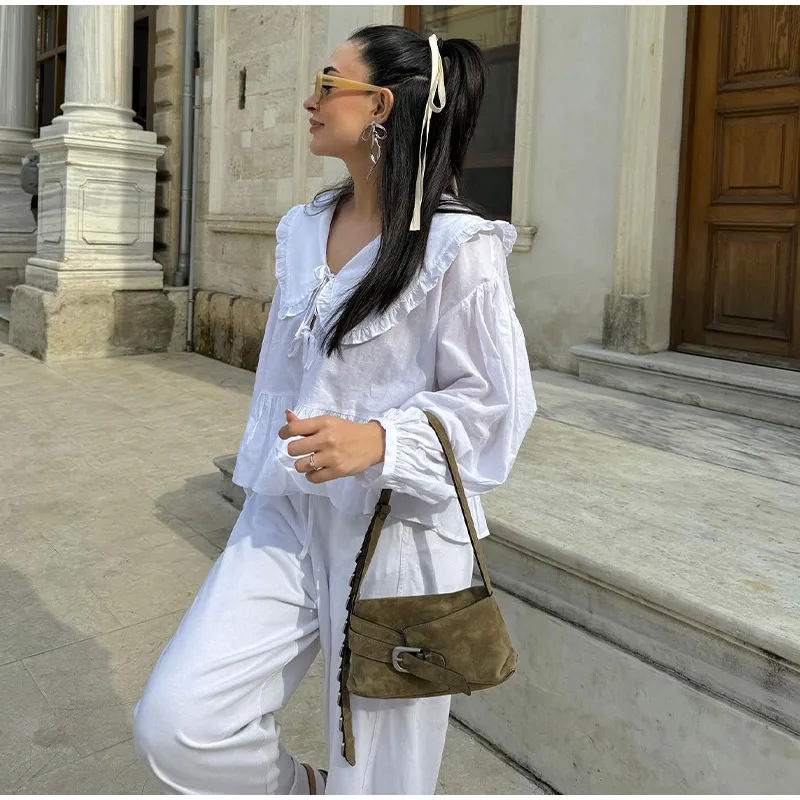 Solid Color Pattern Summer, Spring Season Women's Gender Streetwear Style Wholesale Women's Streetwear Solid Color Long Sleeve Blouses