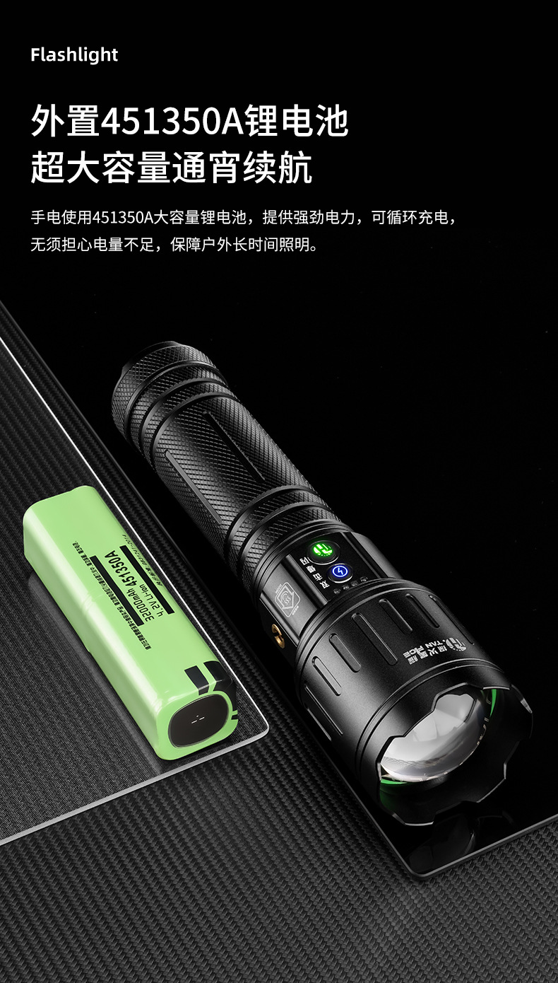 Cross-Border High-Intensity Ultra-Bright Flashlight White Laser Outdoor Cross-Border Fixed-Focus High-Power Long-Lasting Lithium Battery Warning Light