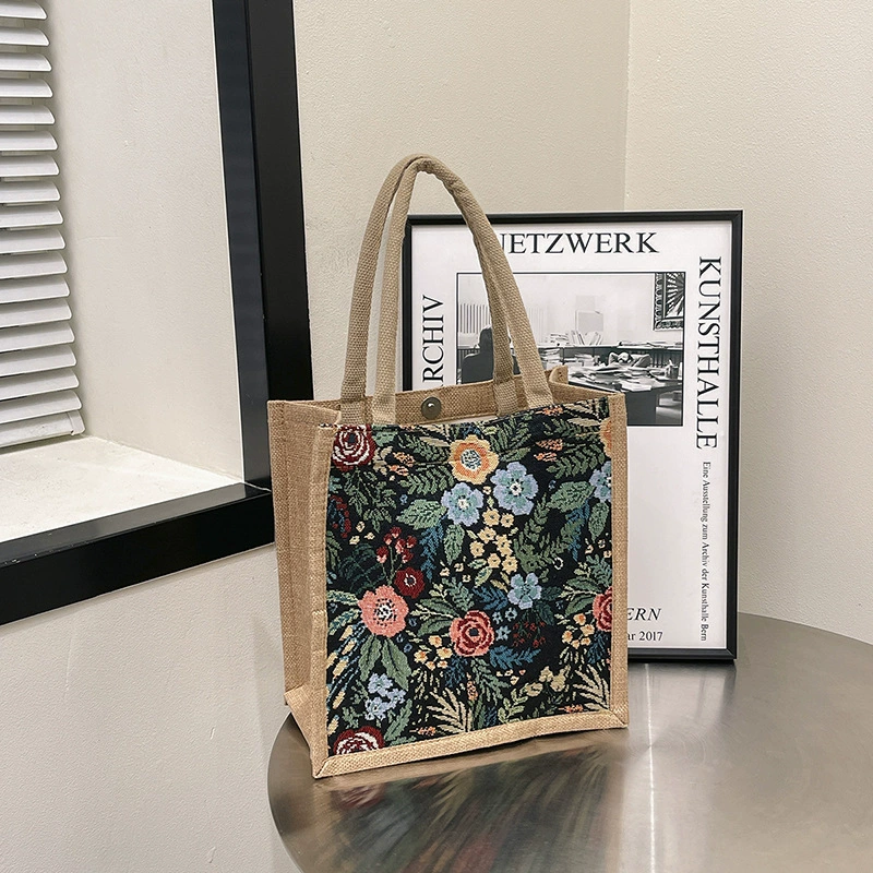 Женская сумка из хлопка и льна большой вместимости, новинка 2025 года, сумка-тоут в китайском стиле с цветочным принтом, сумка для студентов колледжа, сумка для подмышек