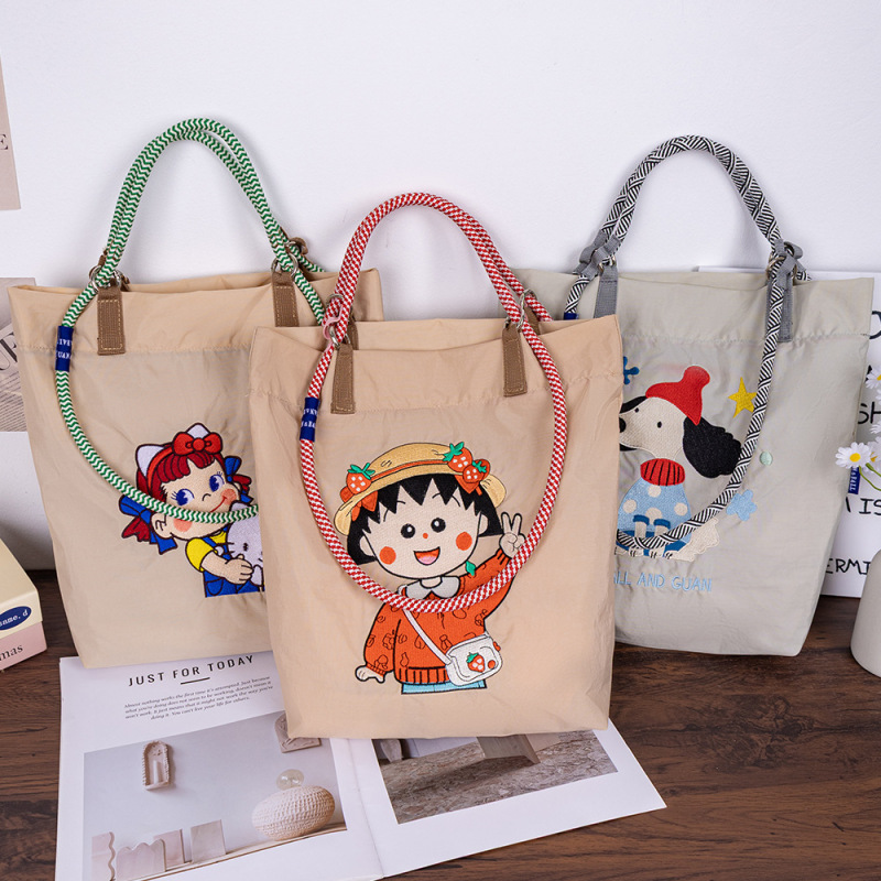 Morning Commute Nylon Tote Bag Summer Cartoon Needlepoint Embroidery Waterproof Shoulder Bag Large Capacity Niche Versatile Style