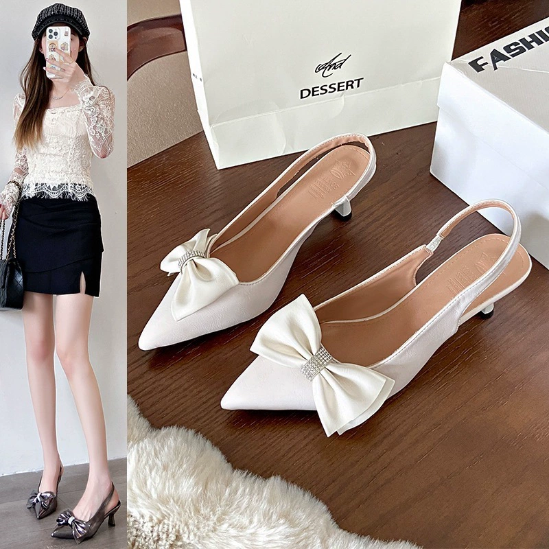 Женские босоножки в стиле феи, лето 2025, новая французская модель, каблук-кошачий глаз, высокие каблуки, бант