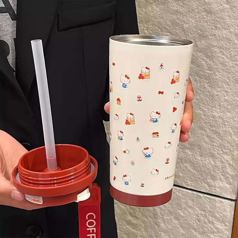 インターネットセレブガールハート魔法瓶カップ女の子のための見栄えの良い大容量ストローコーヒーカップかわいい学生ポータブルドリンクカップ|undefined
