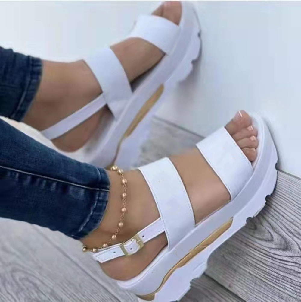 2023 Summer New Large Size Foreign Trade Women's Shoes Wide Side One Word With Sweet Wind Thick Bottom Wedge Sandals Women_voghion.com