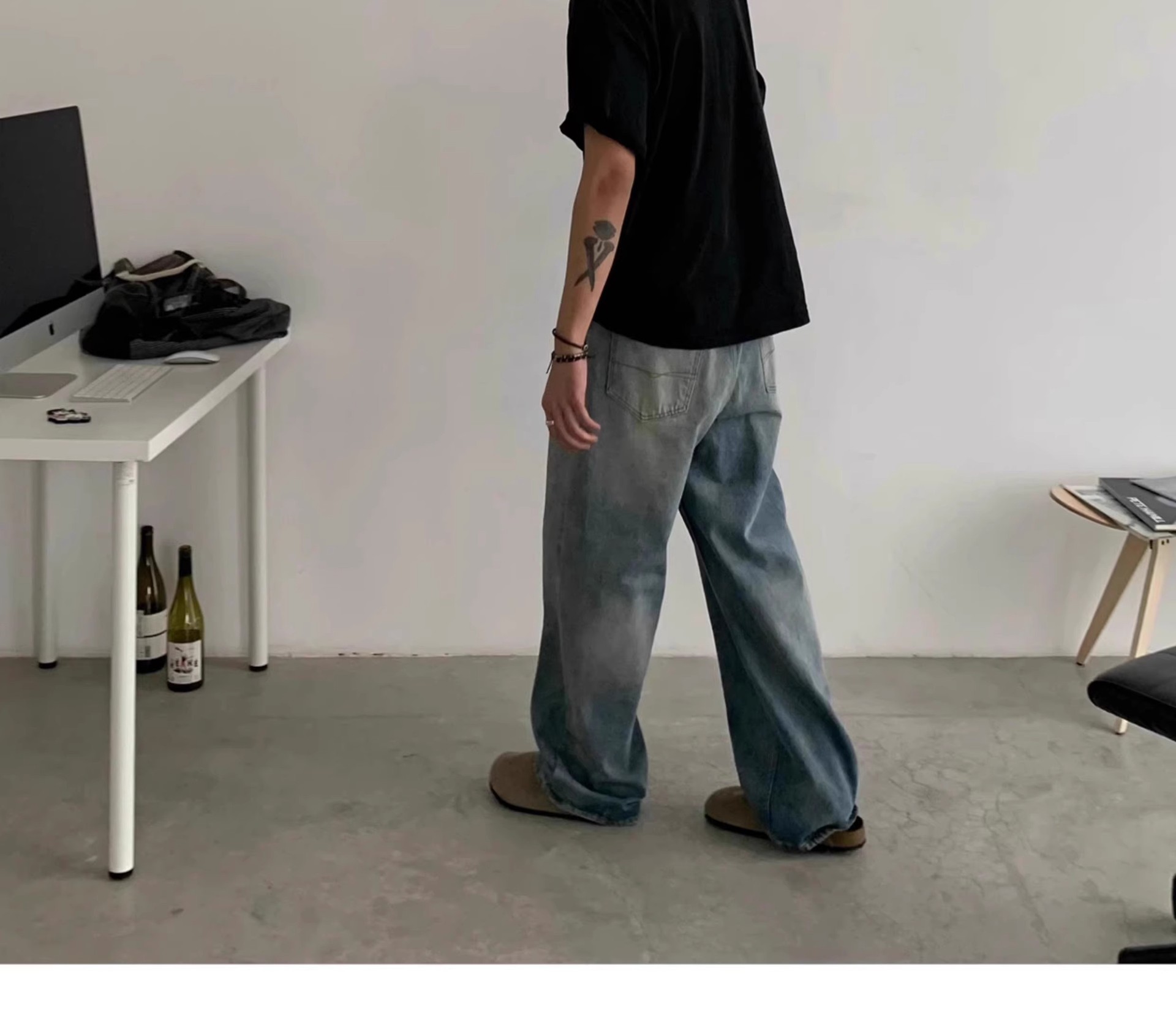 Jeans vintage uomo lavaggio distressed gamba larga stile retro_voghion.com