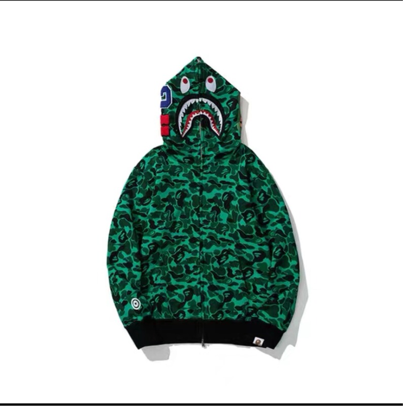 Green Ghost Color Japanese Trendy Brand Shark Rapper Collaboration Cardigan Hoodie with Double Zipper
