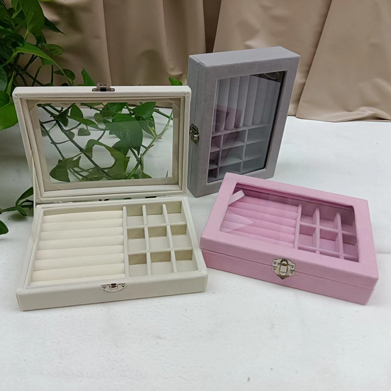 跨境收纳盒9宫格绒布批发戒指耳环收纳盒植绒布首饰盒饰品展示盒