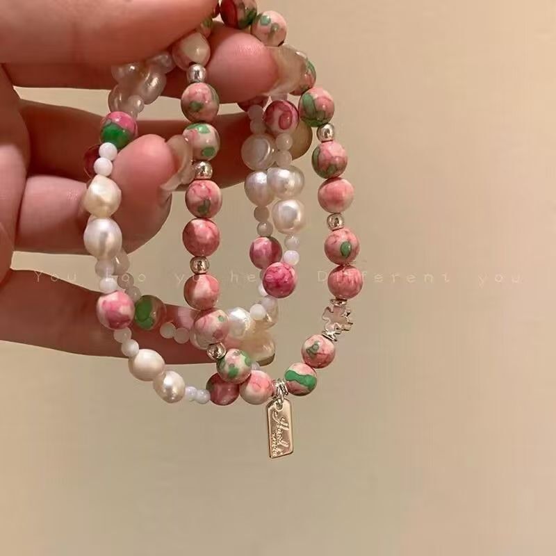 Popular Cherry Blossom Pink Pearl Bracelet Light Luxury Niche Exquisite Beaded Hand Jewelry High-grade Elegant All-match Accessories