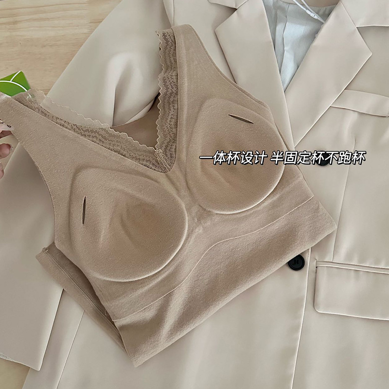 莱赛尔羊绒保暖背心女士带胸垫免穿内衣蕾丝加绒加厚秋冬新款上衣|undefined