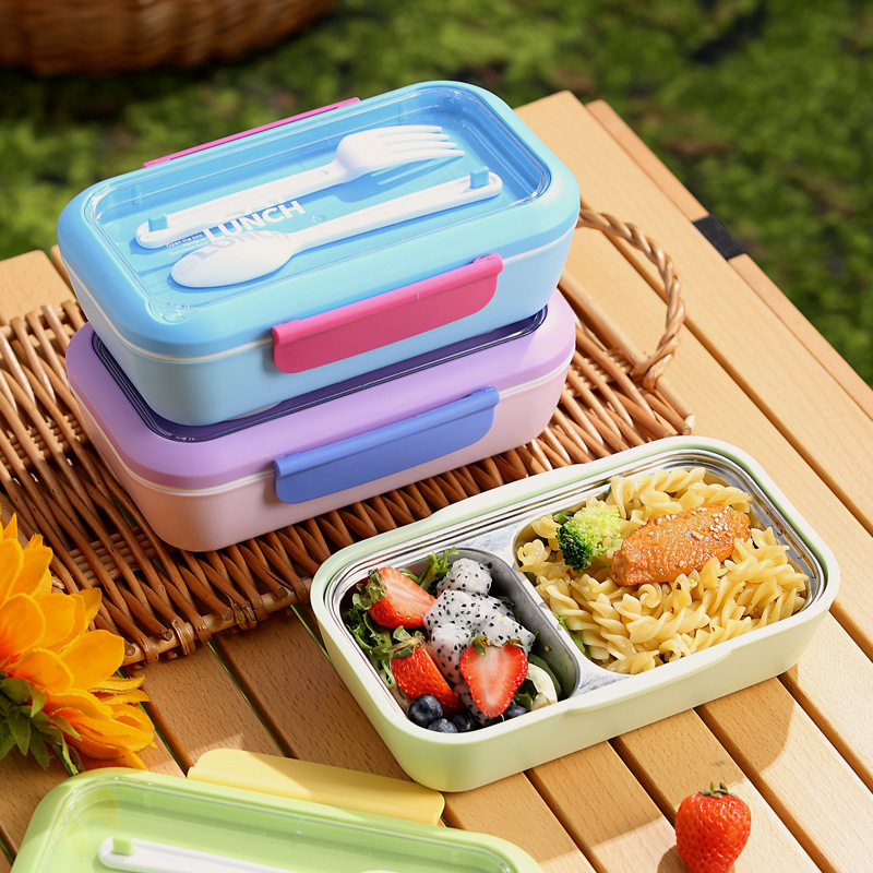 304 ステンレス鋼の学生弁当箱家庭用 PP コンパートメント軽食弁当箱便利な北欧スタイルの弁当箱食器付き|undefined